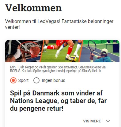 LeoVegas tilbud Frankrig - Danmark bonus