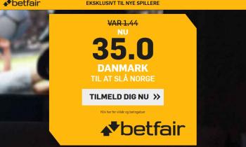 Betfair tilbud: Odds 35.00 på Danmark sejr over Norge