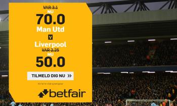 Man U - LFC tilbud: Odds 70.00 på United eller odds 50.00 på Liverpool