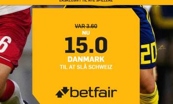 Schweiz - Danmark Odds 15 på Betfair