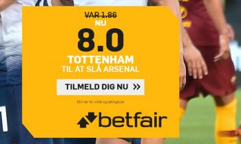 Tottenham - Arsenal odds tilbud: Spil 100 kr. til odds 8.00 på Spurs sejr